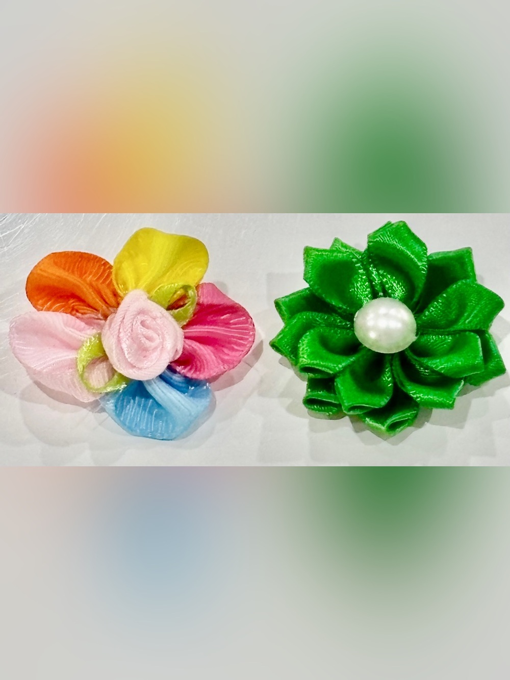 Set of Two Handmade Satin Ribbon Flowers in Different Styles and Colors for Pets